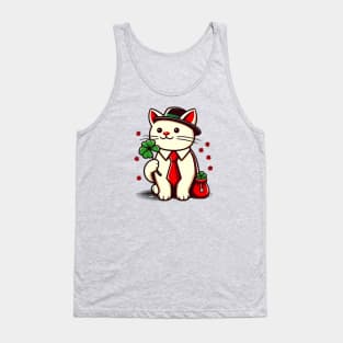 Cat Holding Shamrock for St Patricks Day Tank Top